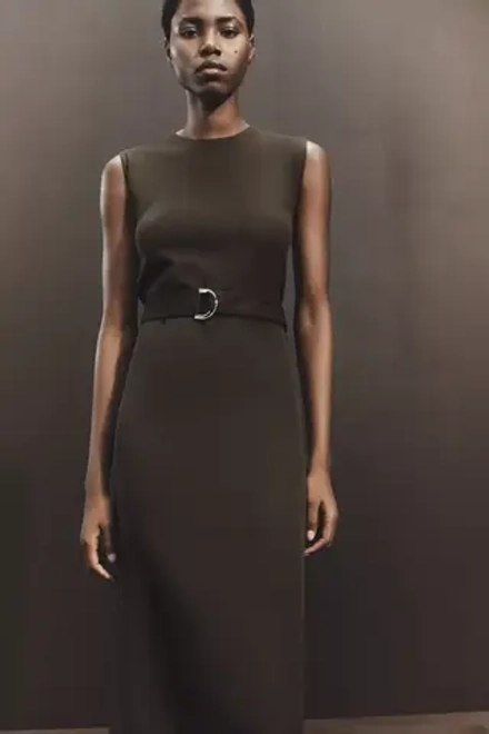 ZARA ПЛАТЬЕ МИДИ С РЕМНЕМ, КОРИЧНЕВЫЙ