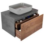 База под накладную раковину Mesa 800 подвесная, 1 выкатной/1 скрытый ящик soft close, T.Oak + Beton