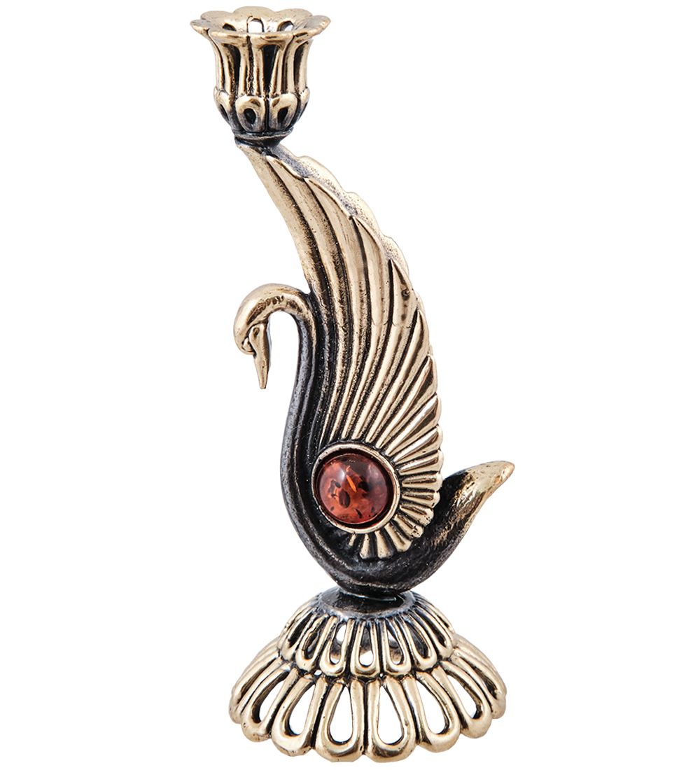 Народные промыслы AM-3928 Подсвечник «Лебедь» (латунь, янтарь)