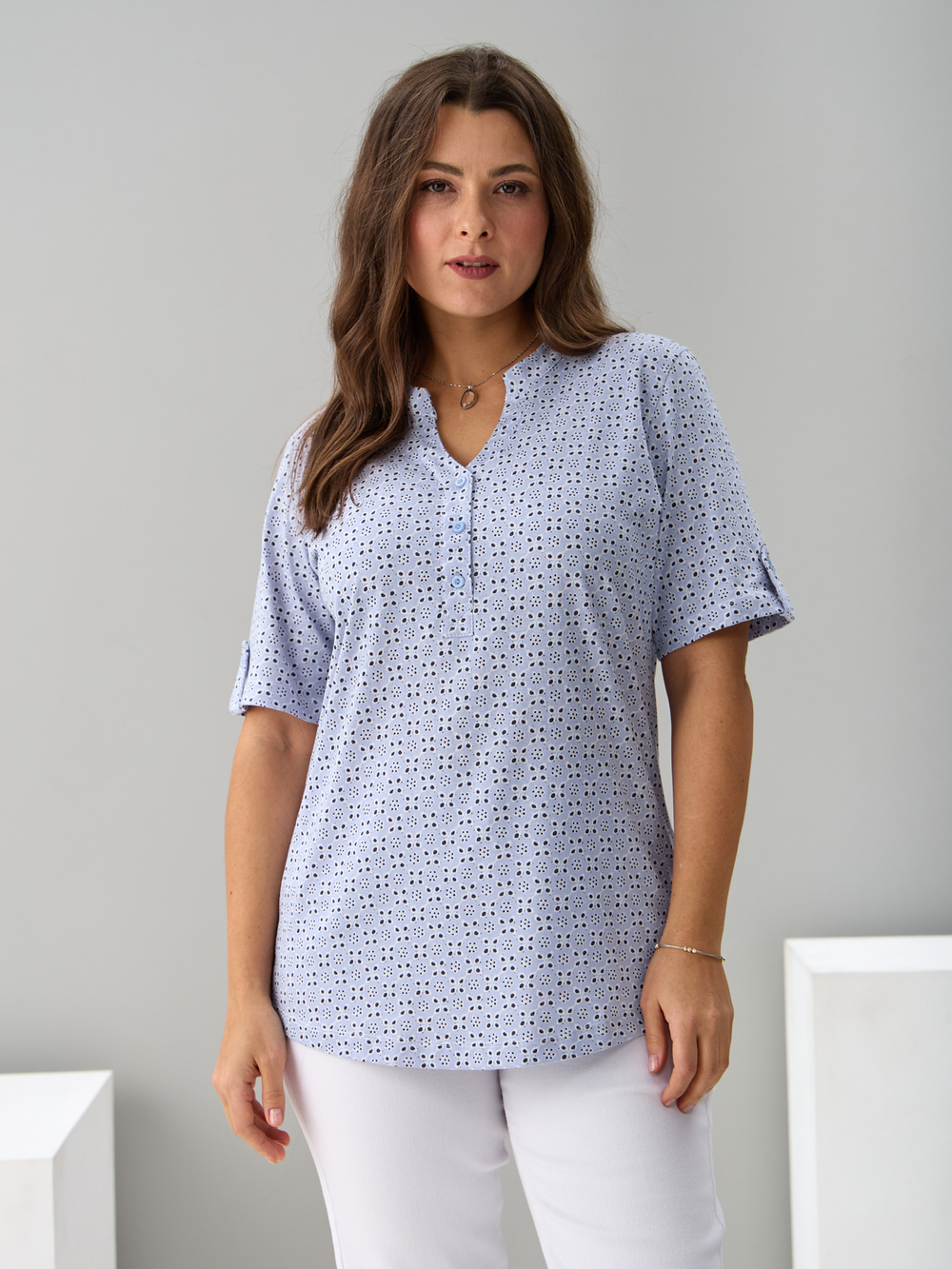 Блузка БЛ-122/ришелье-голубой