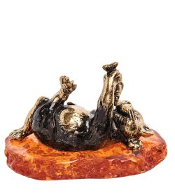 Народные промыслы AM-3143 Фигурка «Кот Обжора» (латунь, янтарь)