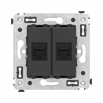 Компьютерная розетка RJ-45 без шторки в стену, кат.6А двойная, "Avanti", "Черный матовый"