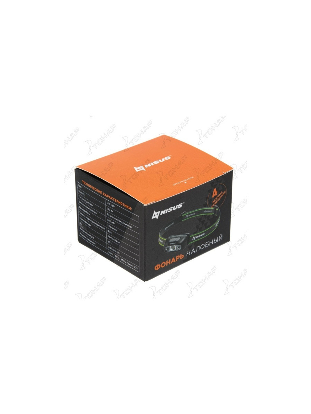Фонарь налобный NISUS 3056S, сенсорный 120 LM, IPX4, USB 3056S