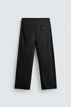 ZARA БРЮКИ СО СКЛАДКАМИ ИЗ ХЛОПКА И ВИСКОЗЫ, ЧЕРНЫЙ