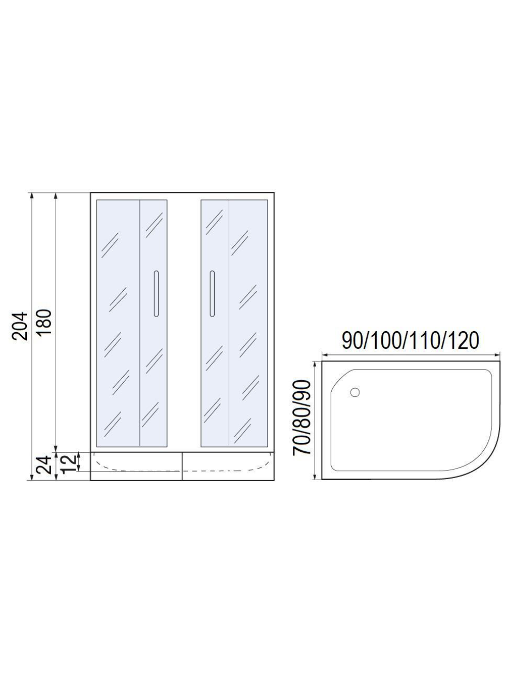 Душевое ограждение МОНОМАХ ДУ 100/70/180 МЗ BL L/R  10000008624 без поддона
