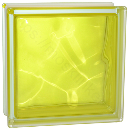 Стеклоблок Vitrablok Волна Жёлтый 19x19x8 - окрашенный внутри