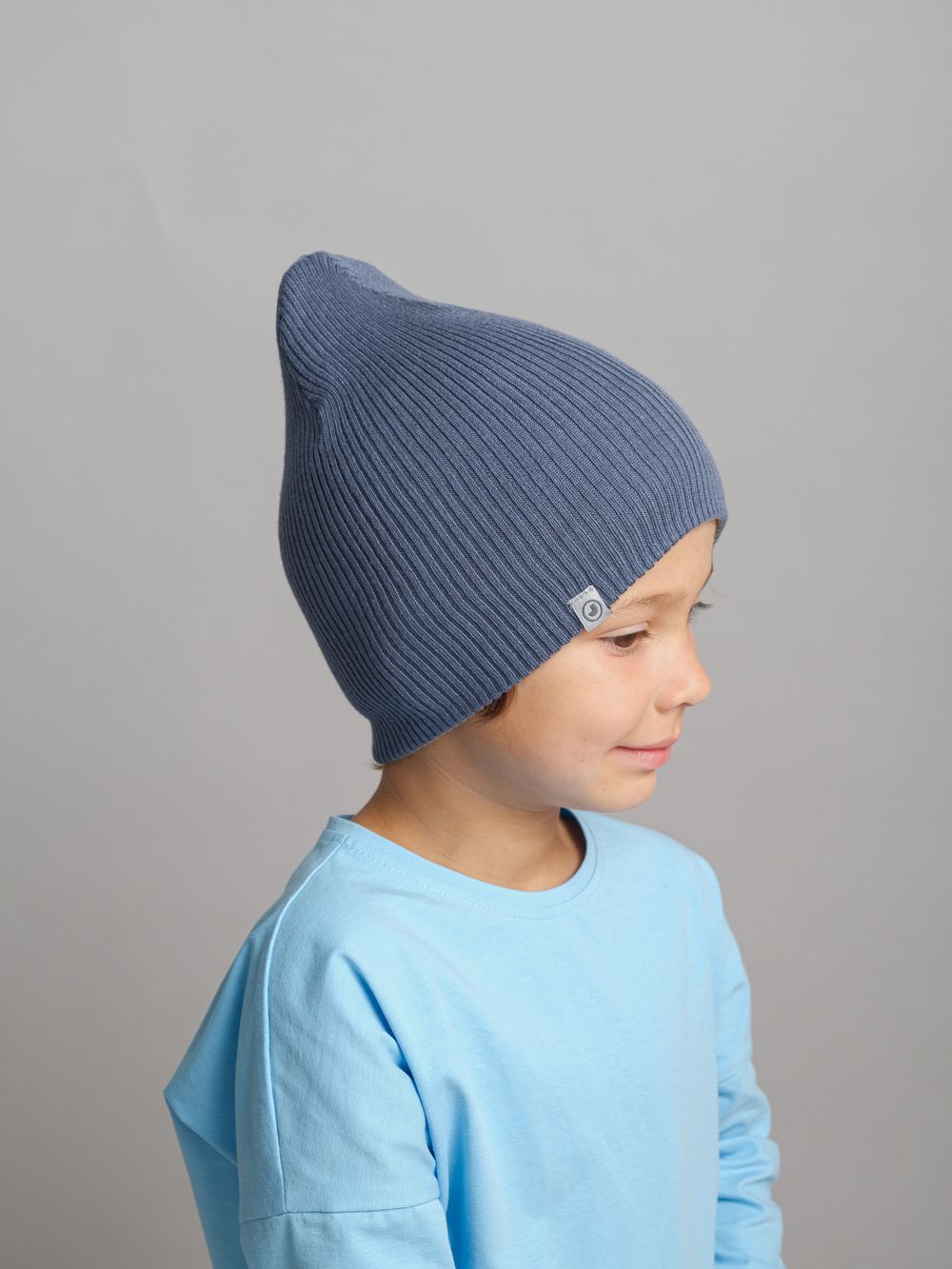 Шапка вязаная хлопковая ТВИНС(Синий пепел, пепельный)
