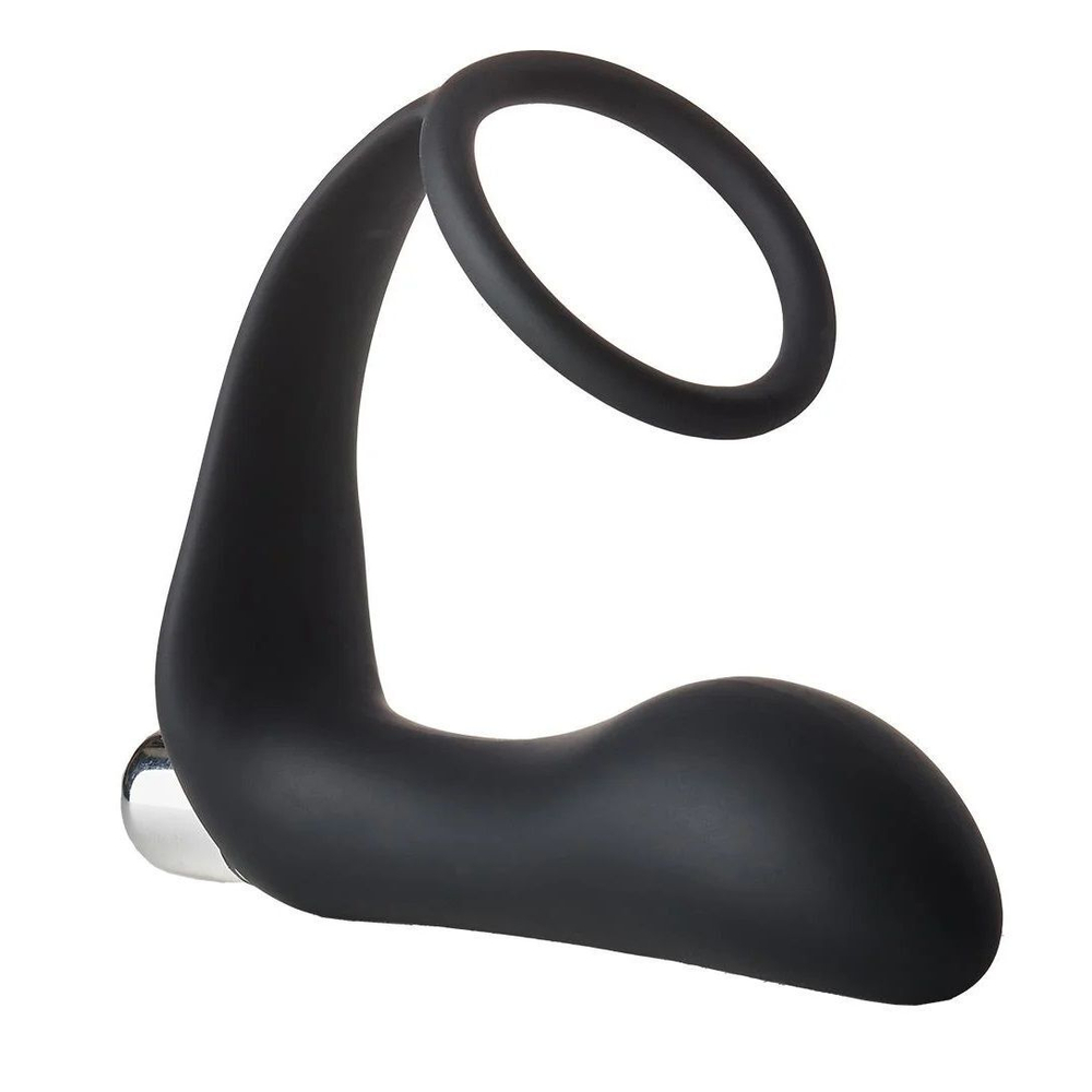 Черное эрекционное кольцо с вибропробкой Vibrating Anal Plug With Cockring (Цвет: черный)