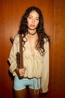 ZARA РУБАШКА С ВЫШИВКОЙ, ОХРА