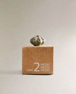 ZARA HOME НАБОР МЕБЕЛЬНЫХ РУЧЕК ИЗ КЕРАМИКИ «ЦВЕТОК» (2 ШТ.), ЗЕЛЕНЫЙ