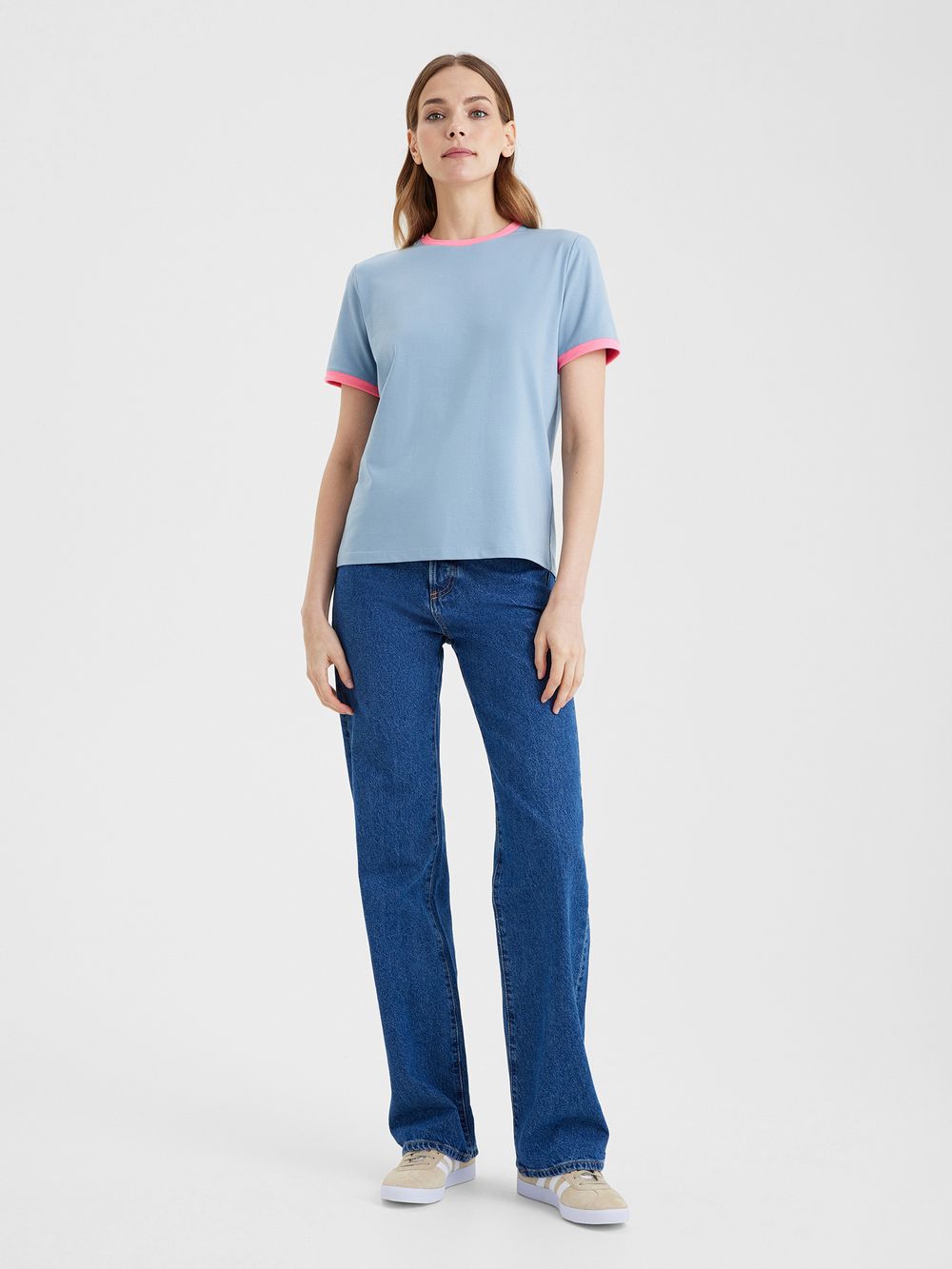 Женская футболка серо-голубой/розовый - folly dot.