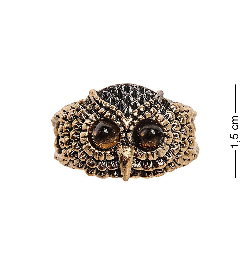 AM-2503 Кольцо «Совушка день» (латунь, янтарь)
