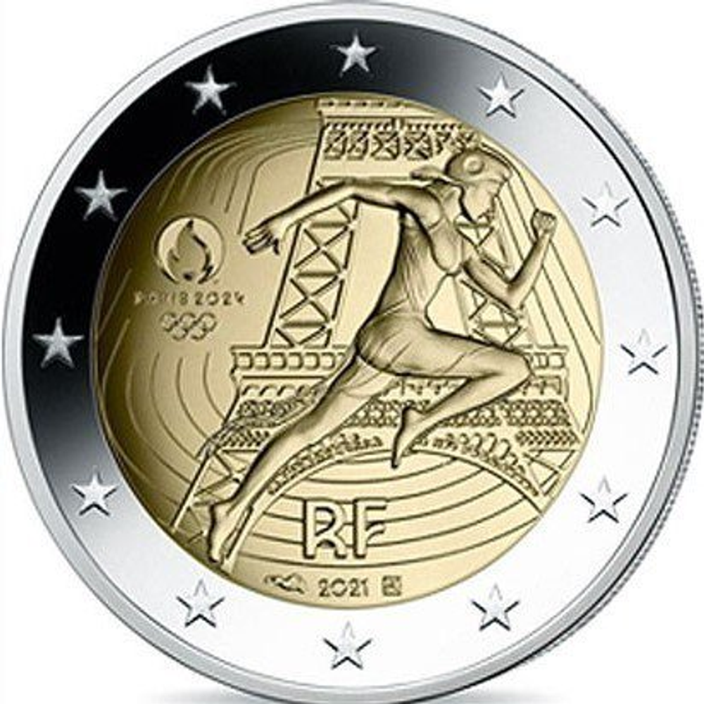 2 евро XXXIII летние Олимпийские игры, Париж 2024 в блистере фиолетового цвета Франция 2021 год
