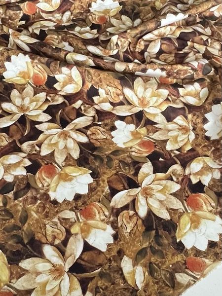 БЕЖЕВЫЕ МАГНОЛИИ НА ШОКОЛАДНОМ ФОНЕ - 100% ХЛОПОК 4