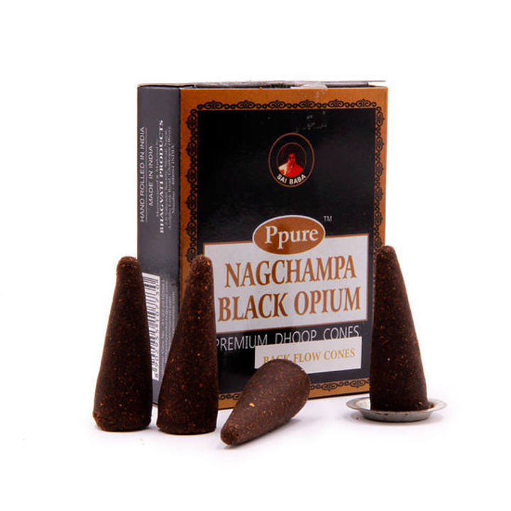 Ppure Nagchampa Black Opium Благовоние-конус Черный Опиум, пуля (стелющиеся), 10 шт
