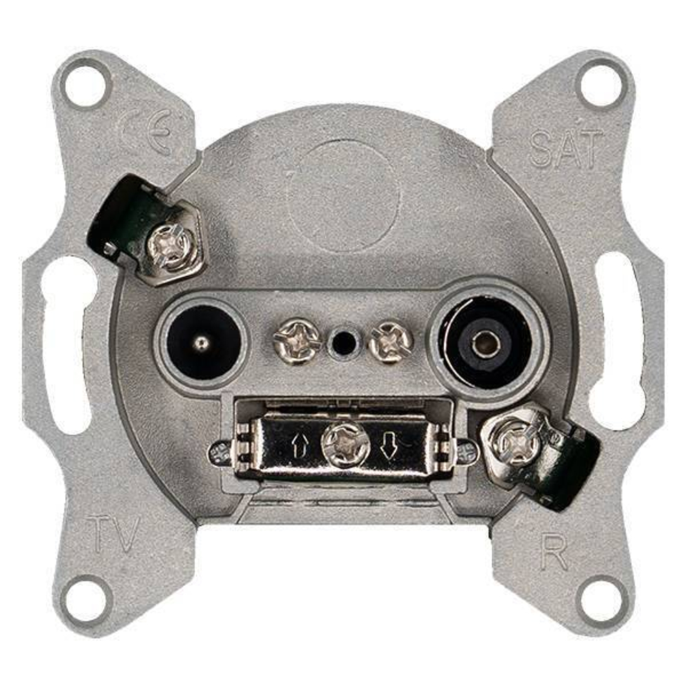 Розетка TV+FM Φ9.5mm проходная с накладкой, цвет Алюминий