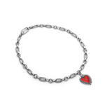 Латунная цепочка с большим Красным сердцем и Розой, silver
