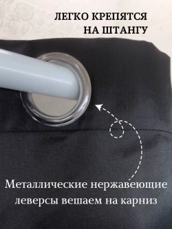 Штора для ванной тканевая черная на люверсах