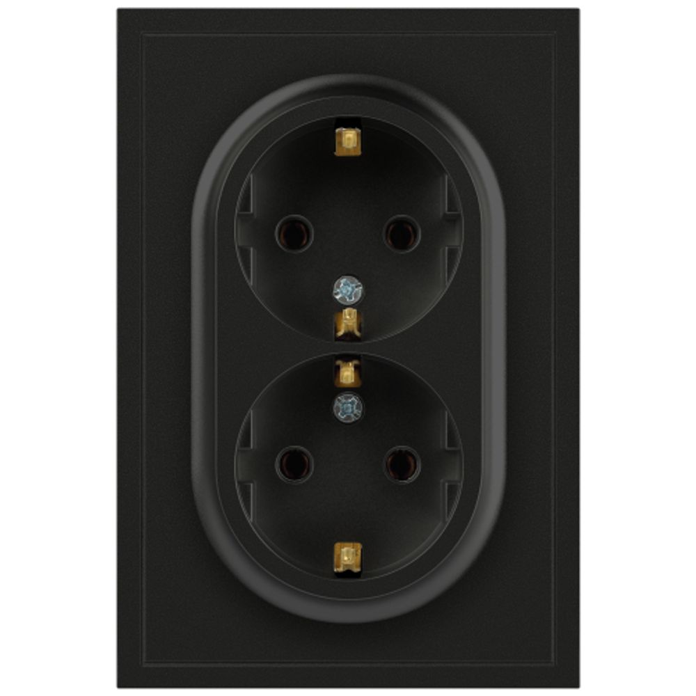 Розетка ЭРА Galaxy 15-2105-05 с заземлением двойная 2X2P+E Schuko со шторками IP20 16А-250В антрацит | Эра Galaxy