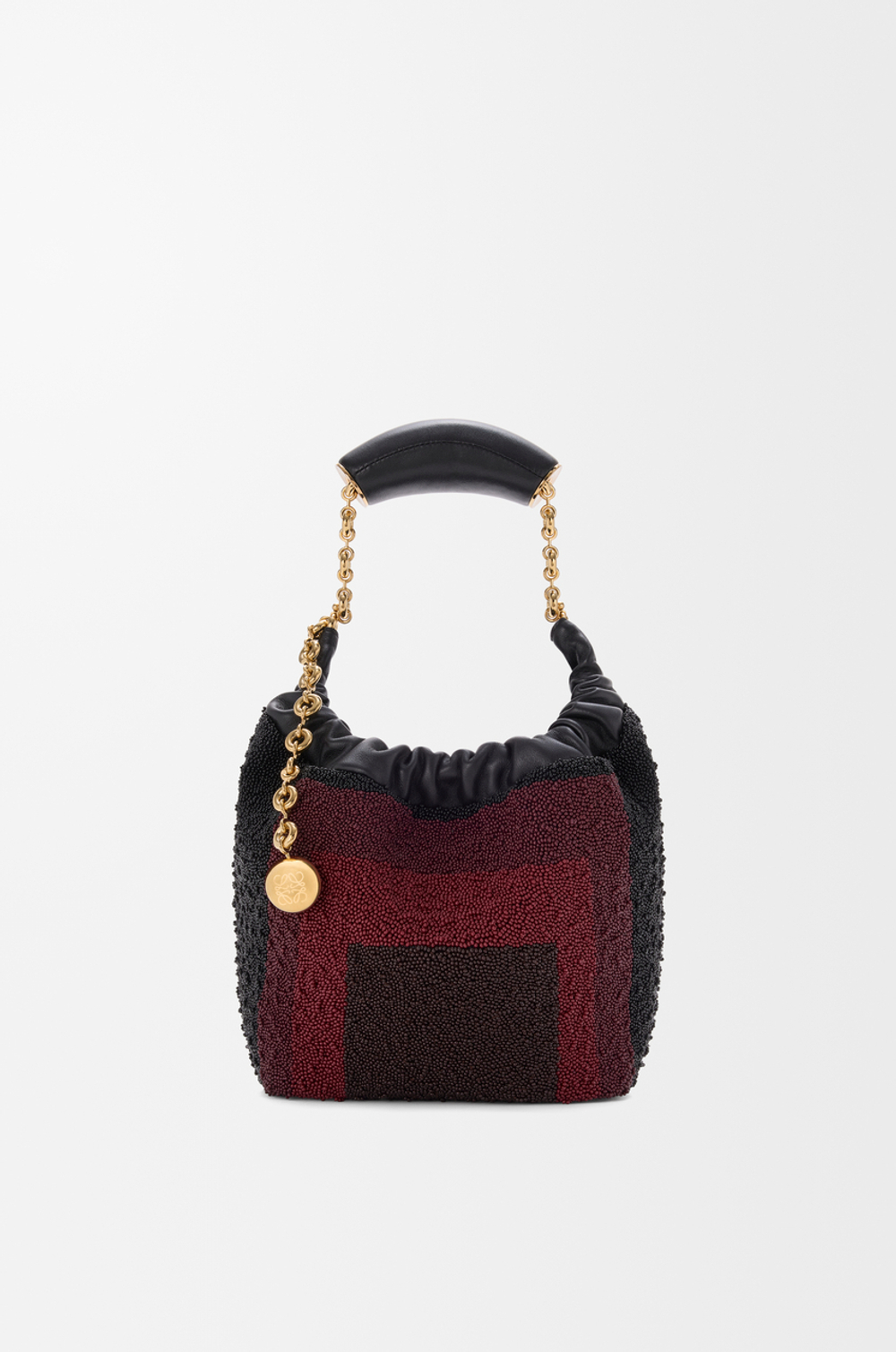 Loewe Мини-сумка-мешок Squeeze из кожи с бисером, черный/бордовый