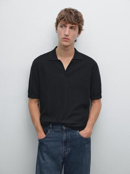 Massimo Dutti Футболка-поло с коротким рукавом, темно-синий