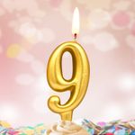 Свеча Цифра, 9, Золото, 6 см, 1 шт.