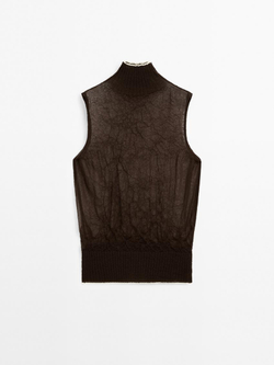 Massimo Dutti Текстурированная блузка с воротником-стойкой, коричневый