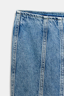 ZARA ДЖИНСОВАЯ ЮБКА МИДИ Z1975 С ОТСТРОЧКОЙ, ВЫЦВЕТШИЙ СИНИЙ