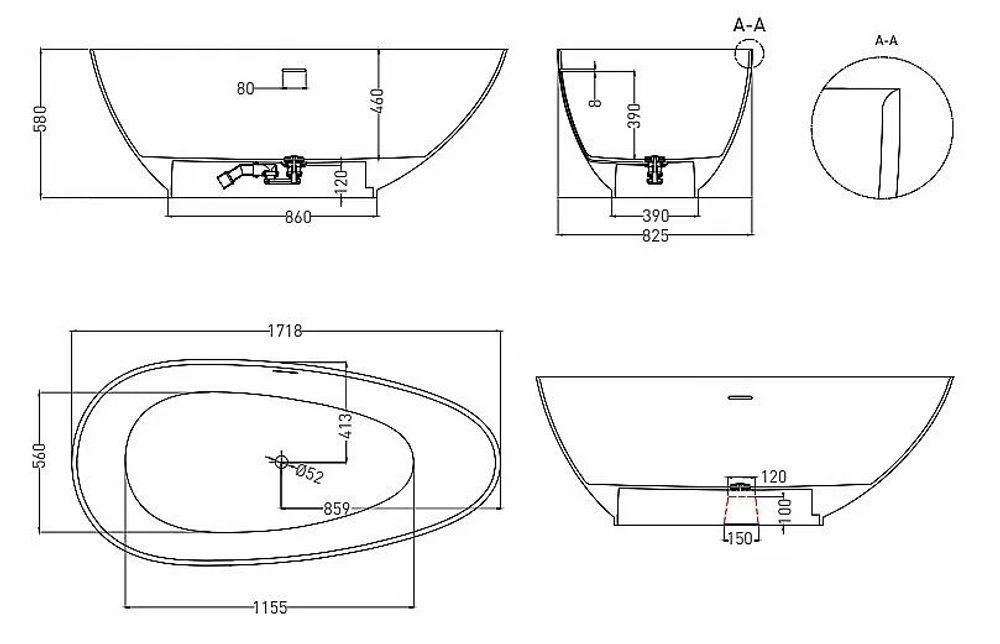 Ванна Salini Paola Nuova S-Stone 172x82 101512SM белая матовая