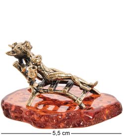 Народные промыслы AM-1487 Фигурка «Кошка - «Жизнь хороша!» (латунь, янтарь)