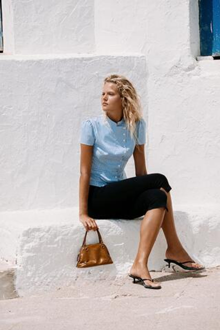 ZARA ТОП В ПОЛОСКУ НА ПУГОВИЦАХ, СИНИЙ/БЕЛЫЙ