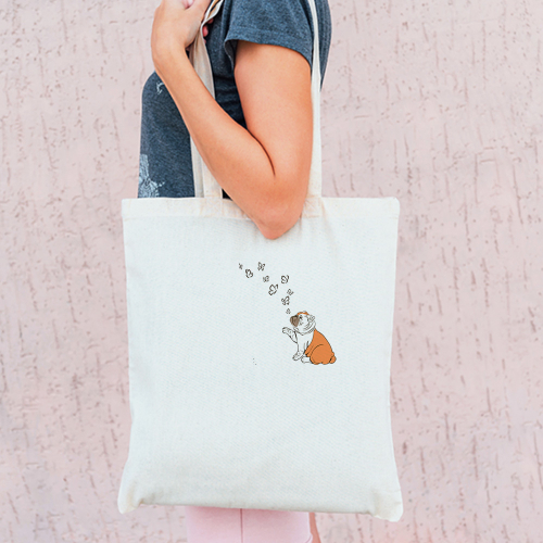 Тканевая сумка "Английский бульдог с бабочками"