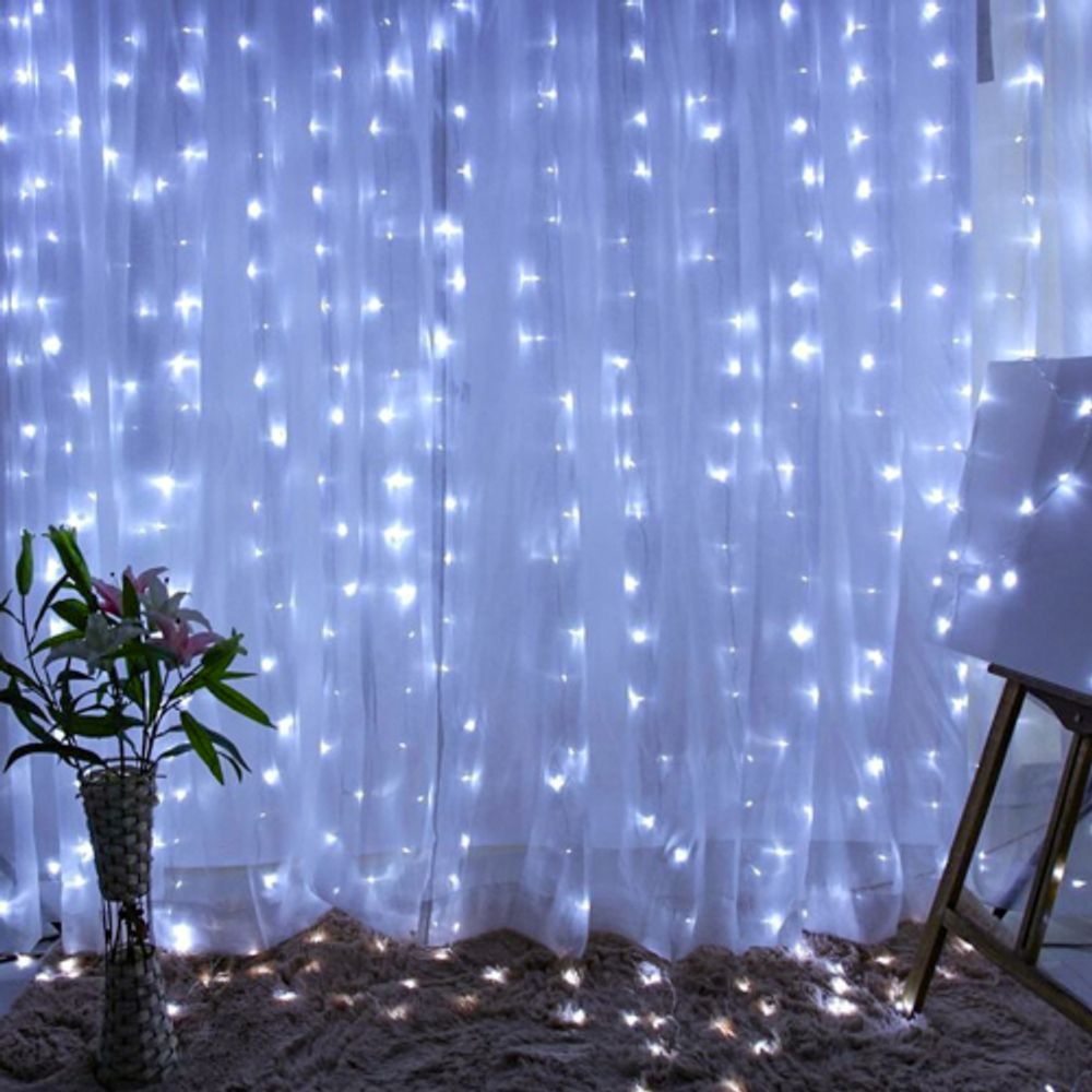 Светодиодная новогодняя гирлянда ЭРА ЕNIGW - 320W Занавес 8 режимов 3*2 м холодный белый 320 LED IP20