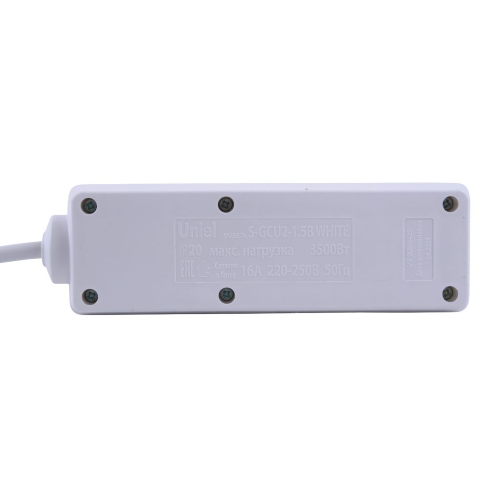 S-GCU2-1.5B WHITE Удлинитель серии Ultra. шнур 1.5м.. 2 гнезда. 16A. с-з. Белый. TM Uniel