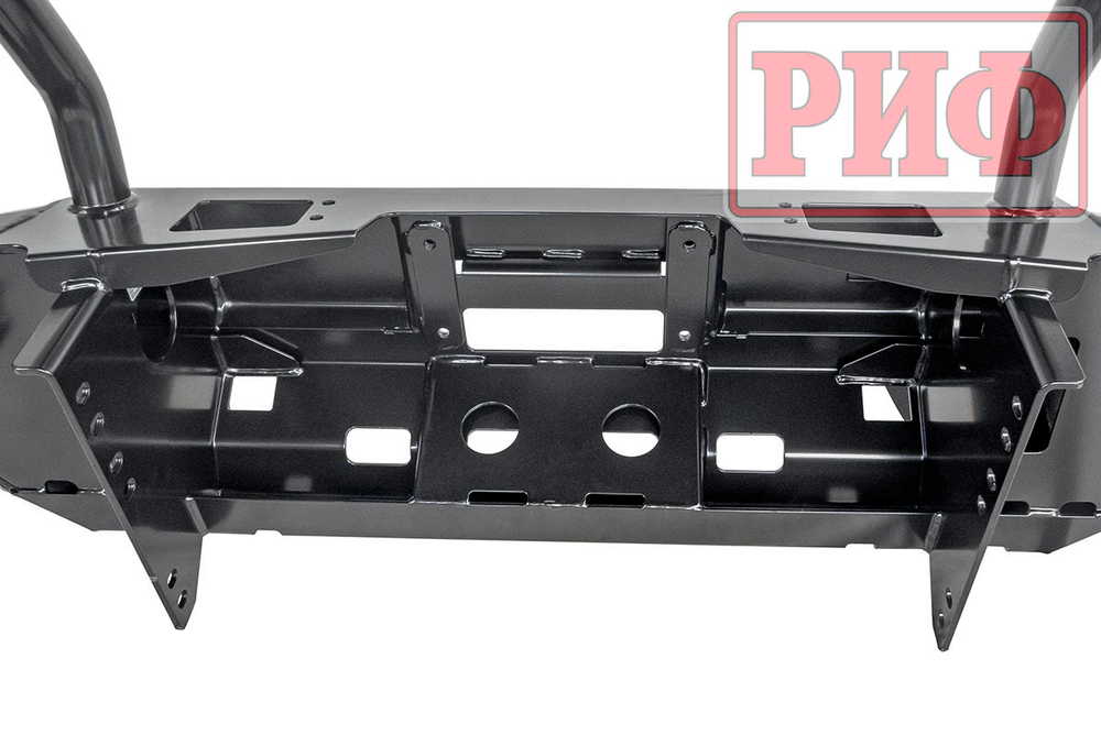 Бампер силовой передний Mitsubishi Pajero Sport 2015-2020 с доп. фарами (арт. B0205), защитной дугой, защитой бачка омывателя, под парктроник РИФ