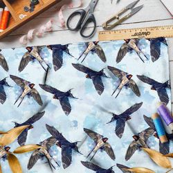 Ткань флис акварельные ласточки в небе