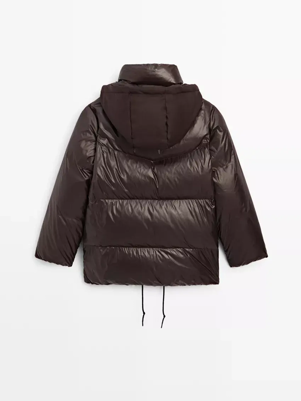 Massimo Dutti Непромокаемый пуховик с отстегивающимся капюшоном, коричневый