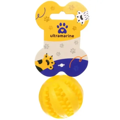 Игрушка - мячик для собак средних и крупных пород «ЗУБОЧИСТКА», цвет желтый, d-5см (лейбл)