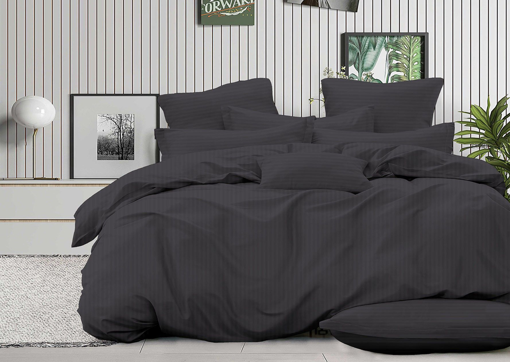 Комплект постельного белья 1,5 Страйп-сатин, графит
