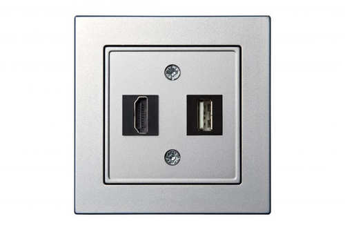 Розетка HDMI и USB для Передачи Данных Серебро LIREGUS EPSILON