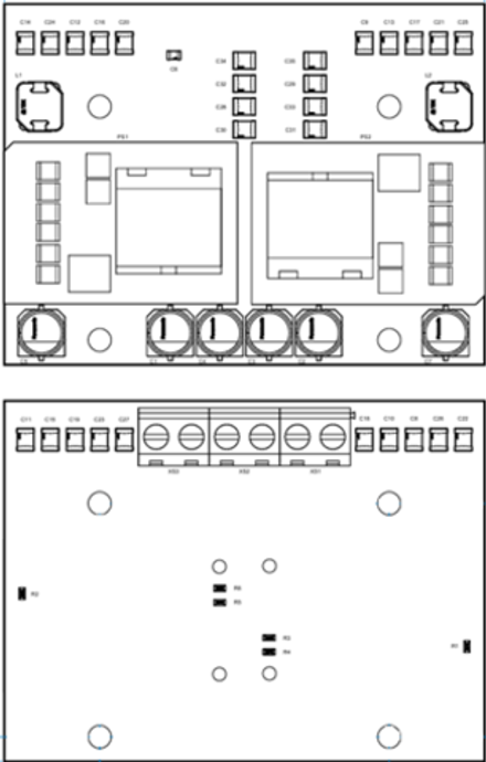 DC-DC преобразователь питания, входное напряжение 27 В, выходные напряжения 12 и 24 В.