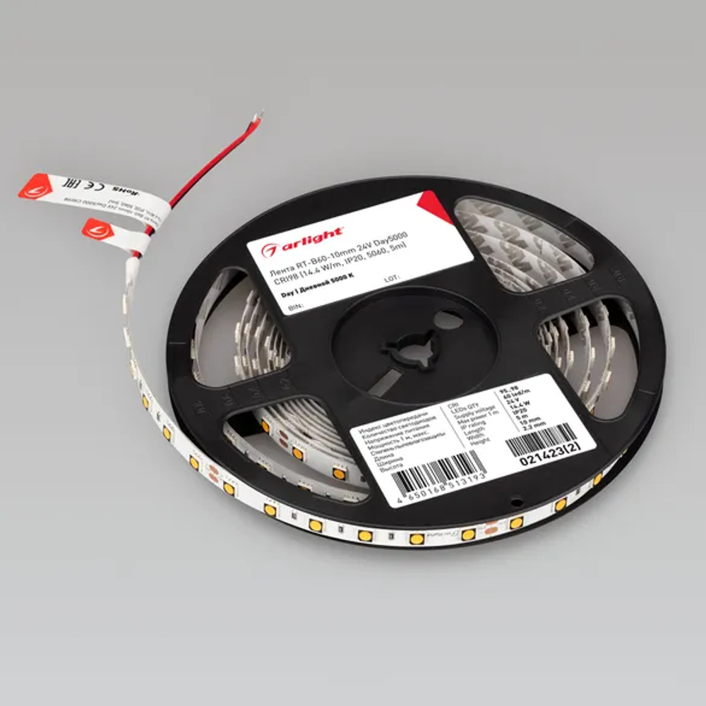 Светодиодная лента RT-B60-10mm 24V Day5000 CRI98 (14.4 W/m, IP20, 5060, 5m) (Arlight, Открытый) 021423(2)