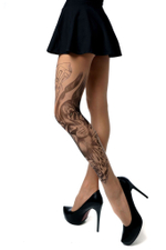 Колготки с принтом в виде льва и игральных карт (Размер: S-M-L) (Цвет: бежевый)