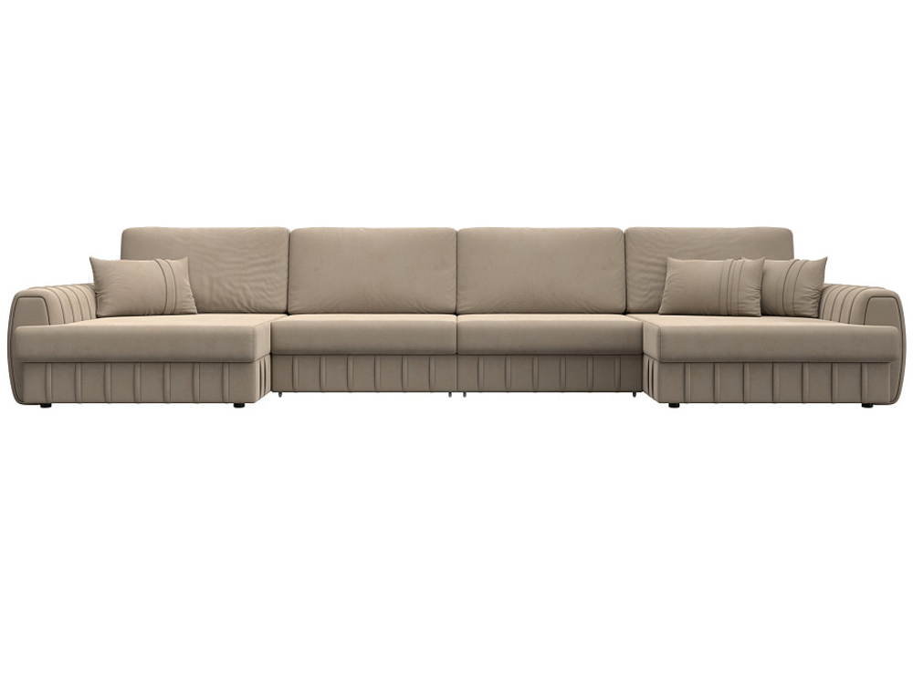 Диван П-образный Лига-057 НПБ Лонг, SEVEN 729 бежевый, Велюр, 129326
