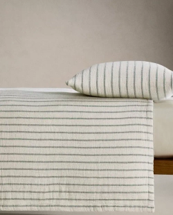 ZARA HOME ДЕТСКОЕ ПОКРЫВАЛО ИЗ МУСЛИНА В ПОЛОСКУ, ЗЕЛЕНЫЙ