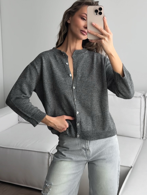 Кардиган вязаный, на пуговицах, с рукавами три четверти