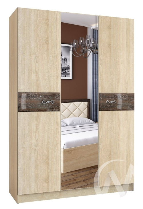 Шкаф 3-х ств Спальня Мадлен (дуб сонома/дуб шале мореный)