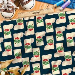 Ткань шелк Армани белые валенки с изображением рябины