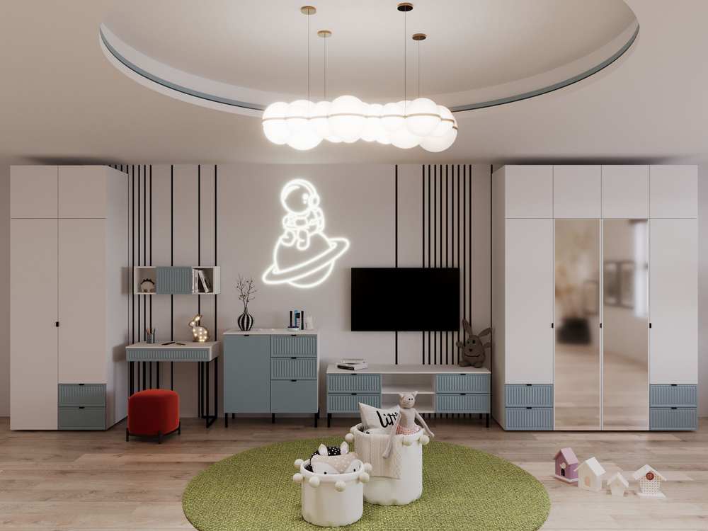 Шкаф для одежды, шкаф белый,синий, Окленд 79-658.2Т