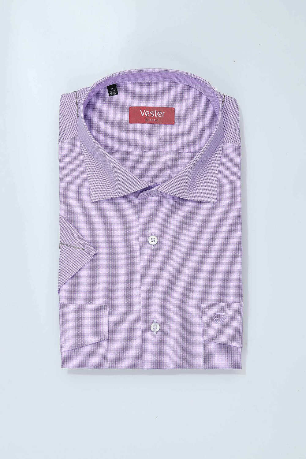 Сорочка мужская VESTER короткий рукав, цвет сиреневый, хлопок/пэ 76614 65